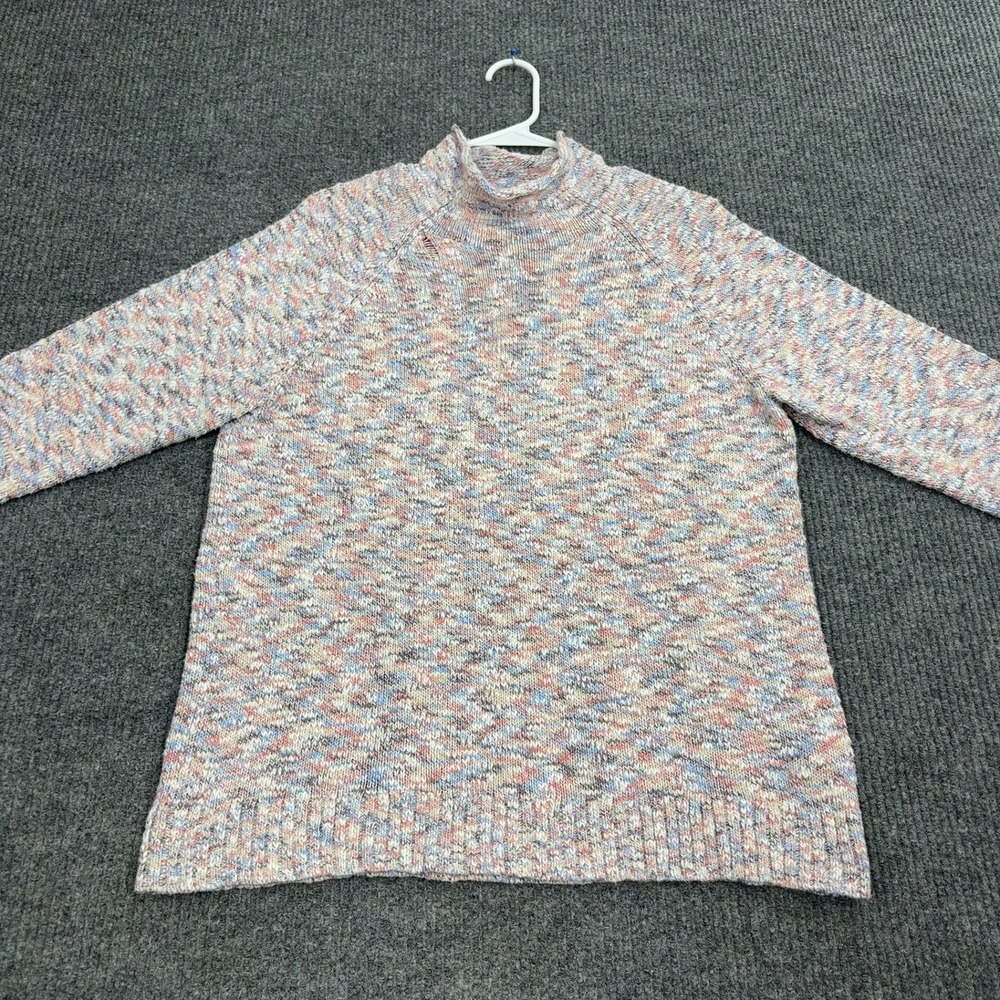 LL‎ Bean Sweater Womens XL Multicolor 100 Cotton Mock Neck Marled Knit Casual